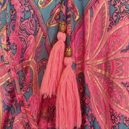 Indian Boho Maxi Dress Art Silk turquoise purple fuchsia like new