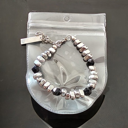 Stainless Steel Bracelet 20cm, adjustable, black and silver