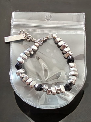 Stainless Steel Bracelet 20cm, adjustable, black and silver
