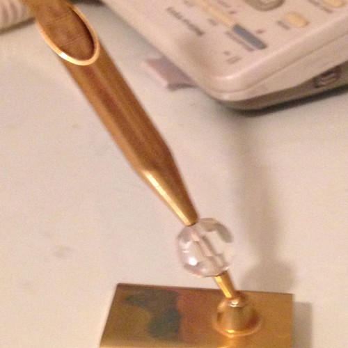Pen holder gold plated with crystal new