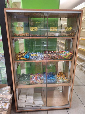 Display cabinet with 12 compartments for dry nuts used, glass, lighting, storage