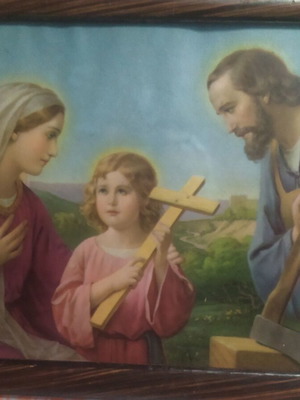 The Holy Family lithograph used, 1930 era with frame