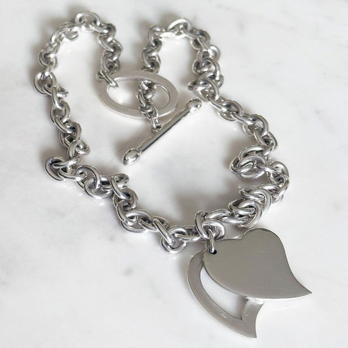 Vintage Folli Follie silver chunky chain necklace with heart like new