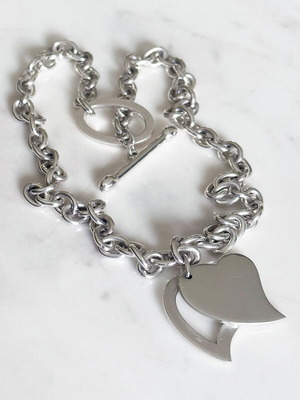 Vintage Folli Follie silver chunky chain necklace with heart like new