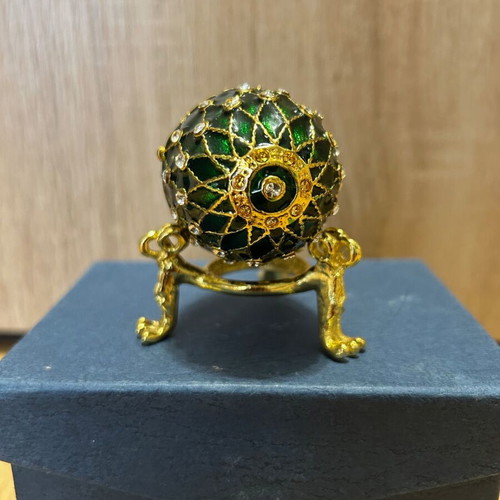 Green Enamel Egg Jewelry Box 5.5 cm with Crystals like new