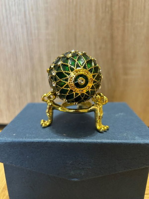 Green Enamel Egg Jewelry Box 5.5 cm with Crystals like new