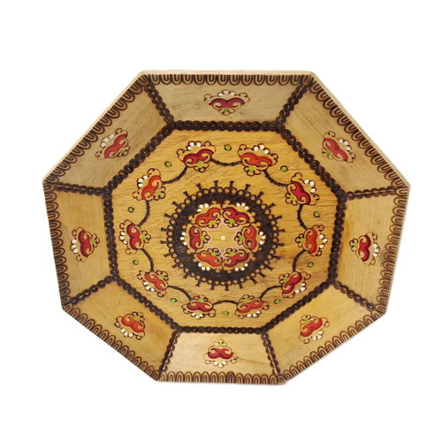 Wooden Octagonal Wall Panel Vintage 1976 Hand-Painted Decoration