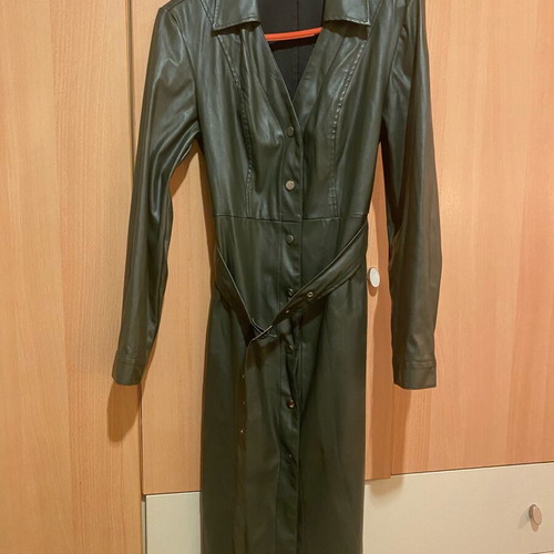Leather midi dress size M like new, khaki