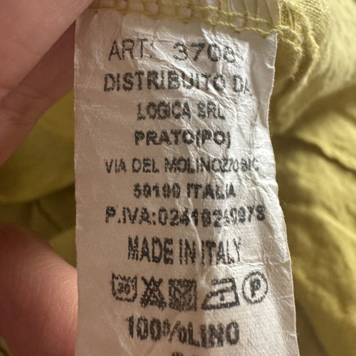 Yellow linen Italian dress midi with slit and wooden buttons, like new