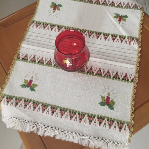 Handmade Set of 2 Pieces Runner and Semen with Gold Thread Vintage 1960 like new
