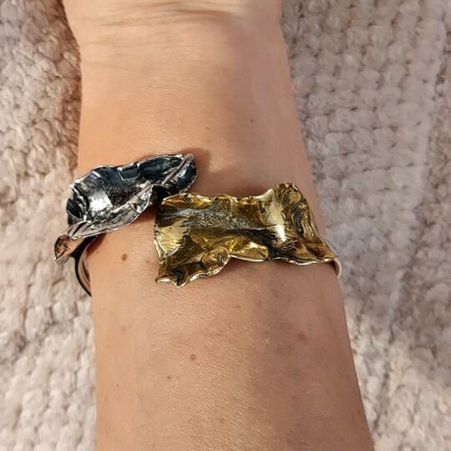 Silver handmade bracelet like new with gold-plated part