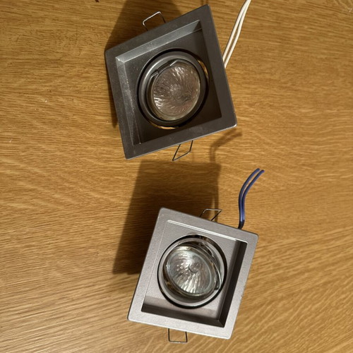 Set of 2 square recessed ceiling spotlights, grey metallic