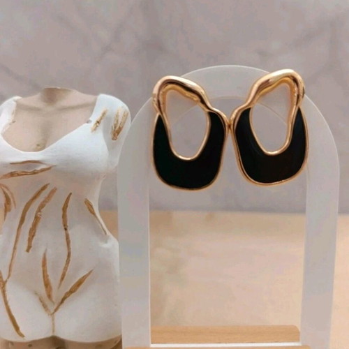 Gold Earrings with Black, Brand New