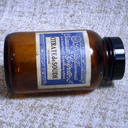 EMPTY PHARMACY BOTTLE VINTAGE FRENCH RARE YELLOW SODIUM
