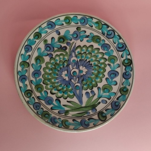 Icaros plate with tree of life design, like new, red clay