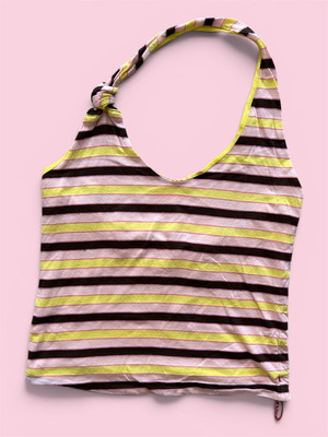 Miss Sixty Y2K ριγέ halter top μεταχειρισμένο, μαύρο κίτρινο ροζ
