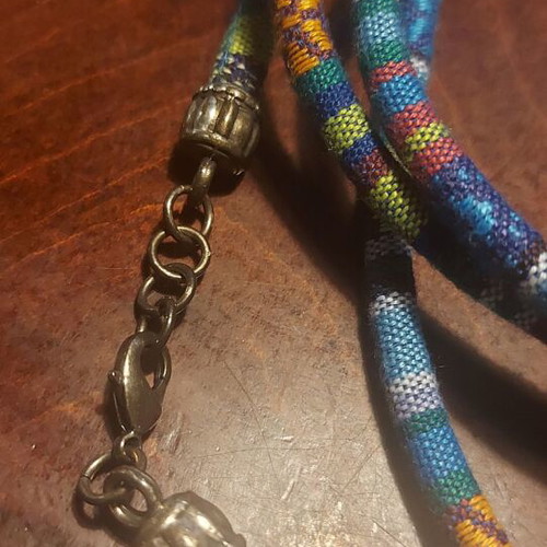 Handmade necklace with fabric, very long 150 cm, multicolor, new