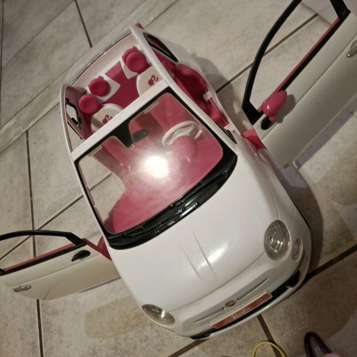 Barbie Fiat 500 Convertible used white toy car with pink interior