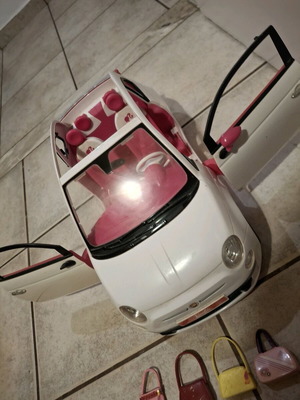 Barbie Fiat 500 Convertible used white toy car with pink interior