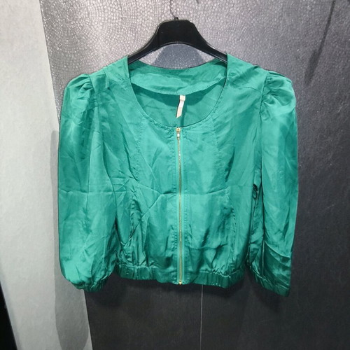 Vintage bomber jacket used, emerald green with puffed sleeves