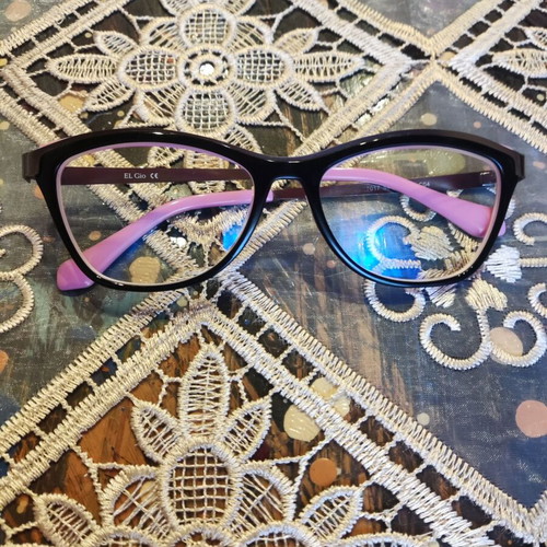 El Gio eyeglasses used, pink and purple frame 54-17-140
