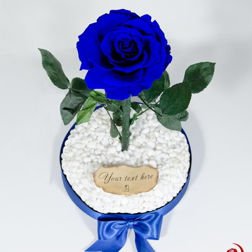 Blue natural eternal rose in large glass dome made to order