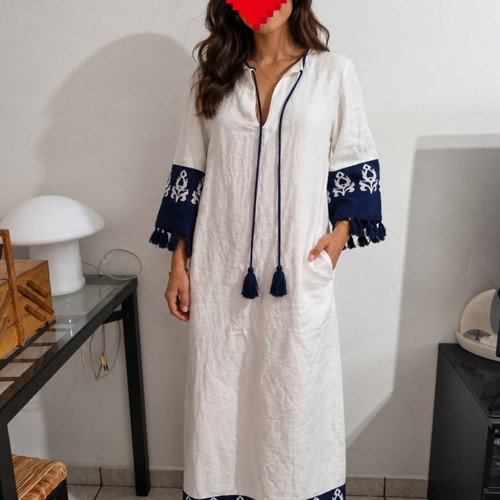Linen dress Aggel Knitwear used, size S, knitted trim with tassels