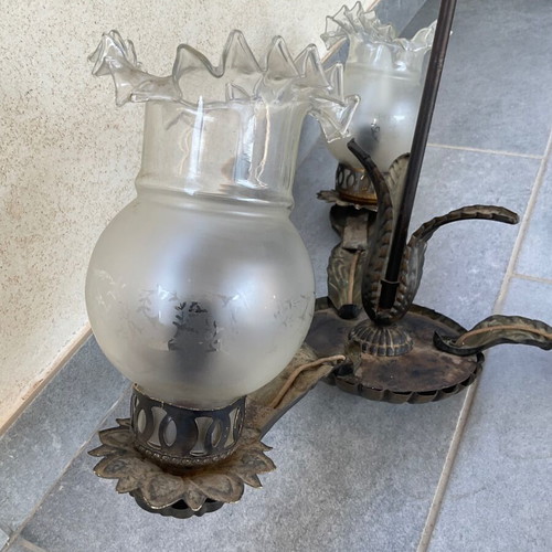 Vintage 50s ceiling light used with metal frame and glass parts