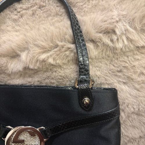 Gucci Interlocking Mini Clutch Bag Silk and Leather Black New