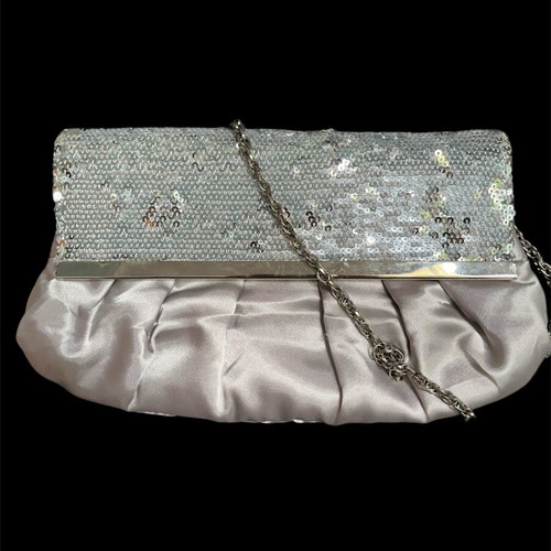 Silver satin and sequin bag like new