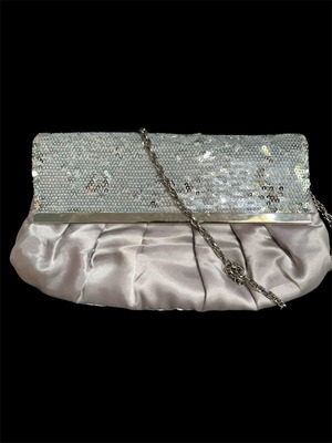 Silver satin and sequin bag like new