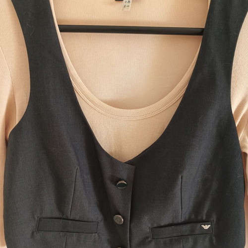 Armani Jeans Y2K long sleeve top with faux-layer vest, beige and black