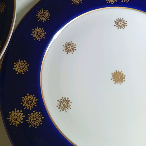 Vintage Weimar Germany Cobalt Blue and Gold Pasta Set, 7 Pieces
