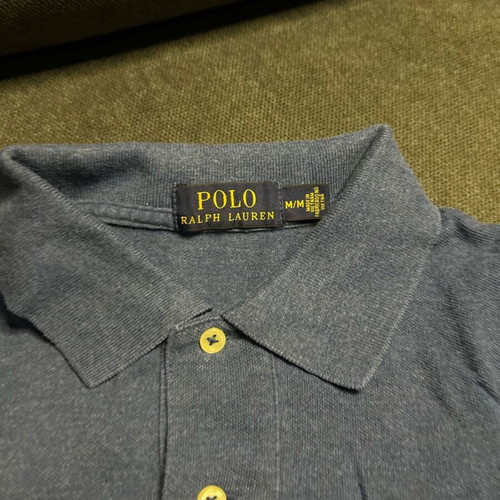 Men's Ralph Lauren polo shirt short sleeve blue with orange logo like new, size M