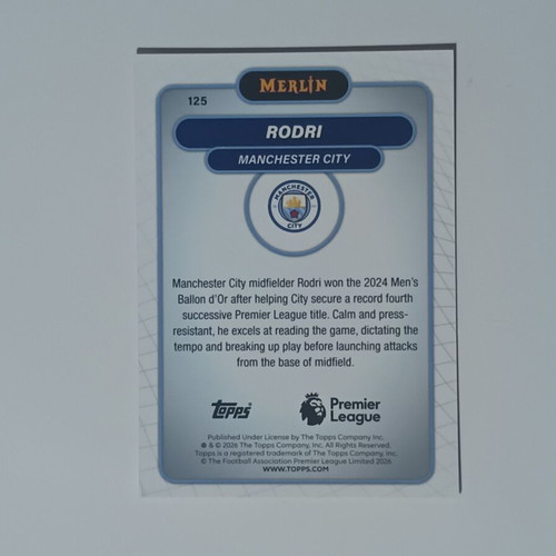 Topps Merlin 2026 Rodri #125 football card near mint