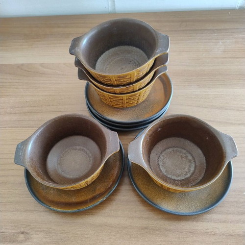 Ceramano vintage set of 5 food bowls with saucers used