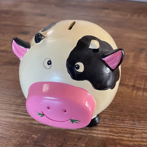 Children's cow piggy bank used
