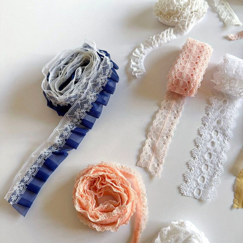 Lace bundle used, 15 pieces for sewing in various colors and sizes