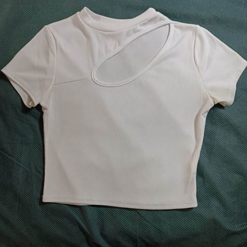 White crop top rib fabric with asymmetric chest opening like new, size S