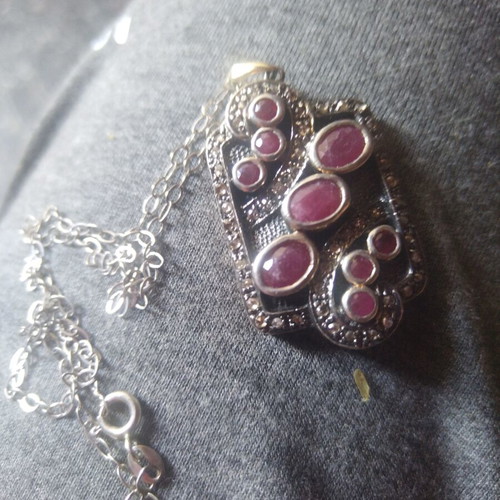 Handmade pendant silver and gold with natural rubies and diamonds like new