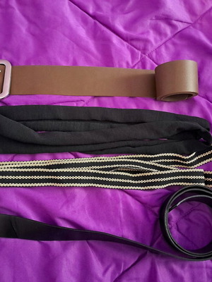 Set of 4 new belts up to size 90 cm, leatherette and fabric