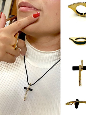 Σετ σταυρός και δαχτυλίδι 18k με μπριγιάν και ξύλο έβενο καινούργιο