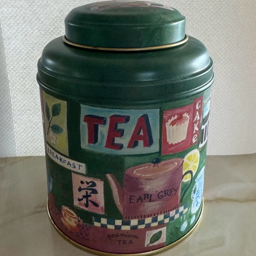 Tea storage tin used, colorful