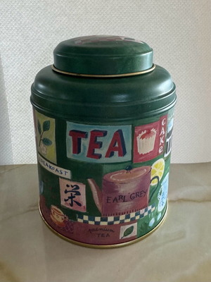 Tea storage tin used, colorful
