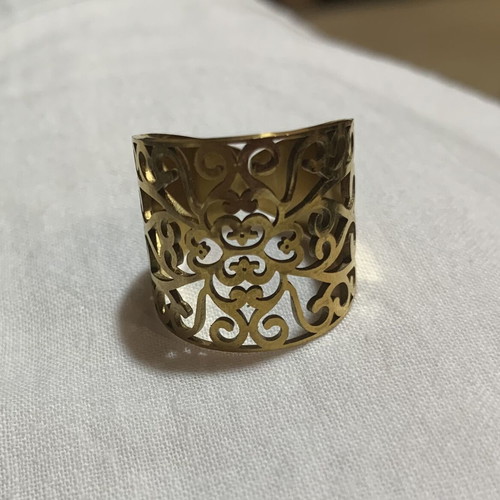 Gold stainless steel adjustable ring with intricate design