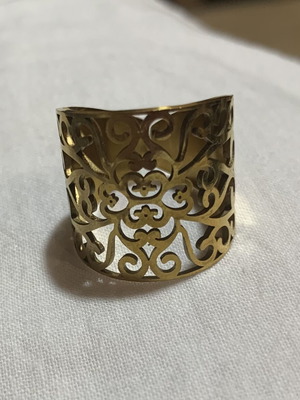 Gold stainless steel adjustable ring with intricate design