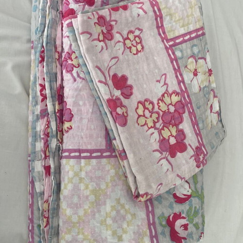 Floral pink and blue tartan duvet cover with 2 pillow cases, 100% cotton, 200x250cm