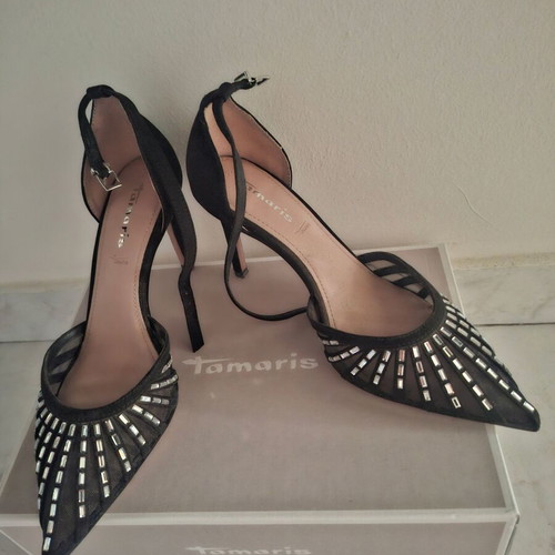 Tamaris 2026 black and silver pumps, 9cm heel