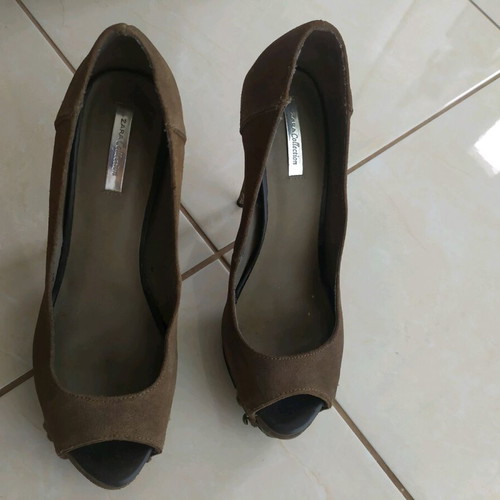 Peep toe shoes used, khaki suede, size 37, Zara