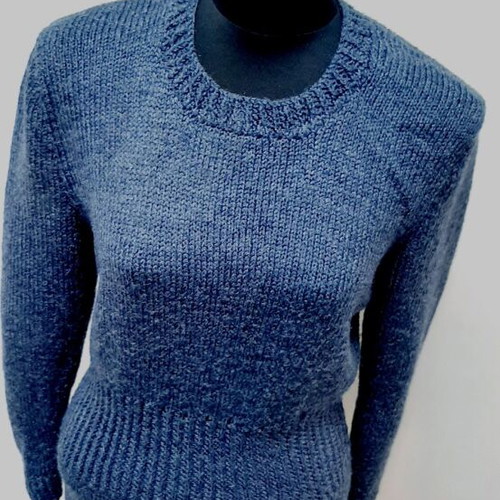 Vintage Hand-Knitted Dress Blue Wool Blend Size L 90 cm